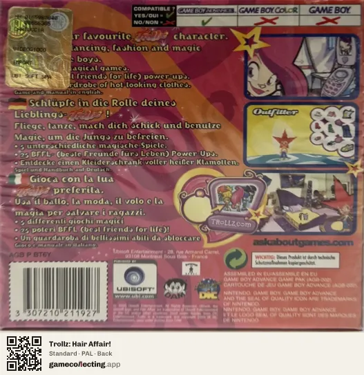 Trollz: Hair Affair! Game Boy Advance, PAL box back