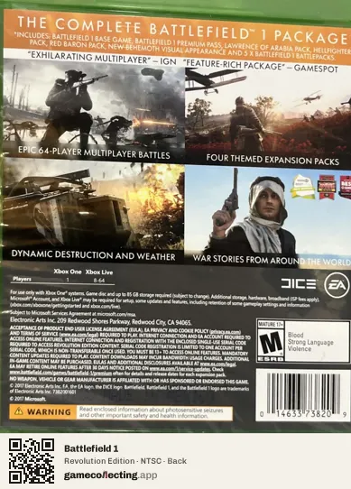 Battlefield 1 Xbox One, NTSC box back