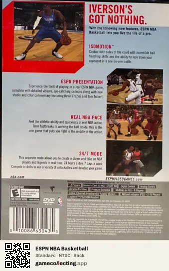 ESPN NBA Basketball PlayStation 2, NTSC box back