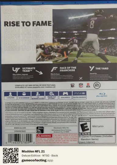 Madden NFL 21 PlayStation 4, NTSC box back
