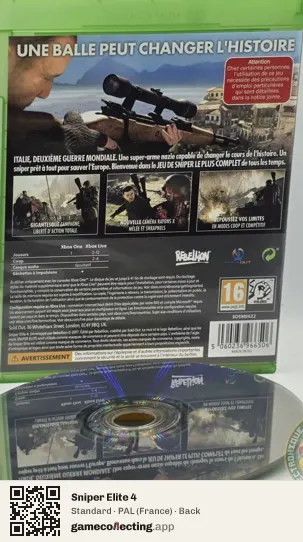 Sniper Elite 4 Xbox One, France box back