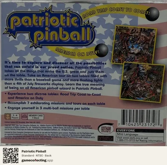 Patriotic Pinball PlayStation, NTSC box back