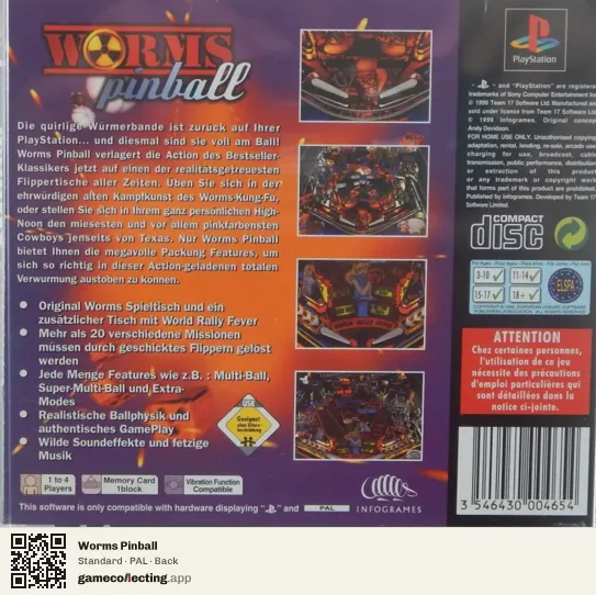 Worms Pinball PlayStation, PAL box back