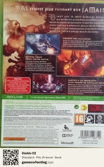 Diablo III Xbox 360, France box back