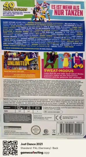 Just Dance 2021 Nintendo Switch, Germany box back