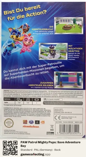 PAW Patrol Mighty Pups: Save Adventure Bay Nintendo Switch, Germany box back