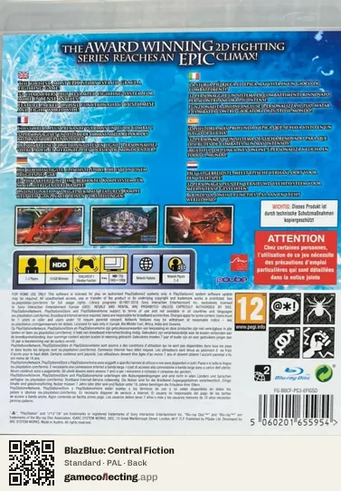 BlazBlue: Central Fiction PlayStation 3, PAL box back