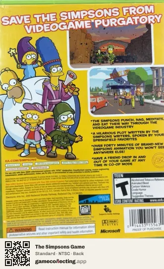The Simpsons Game Xbox 360, NTSC box back