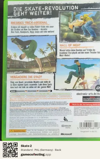 Skate 2 Xbox 360, Germany box back