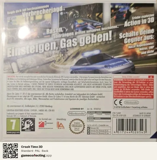 Crash Time 3D Nintendo 3DS, PAL box back