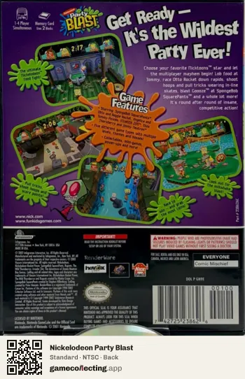 Nickelodeon Party Blast Nintendo GameCube, NTSC box back