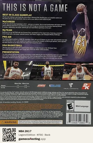 NBA 2K17 Xbox One, NTSC box back