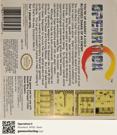 Operation C Game Boy, NTSC box back