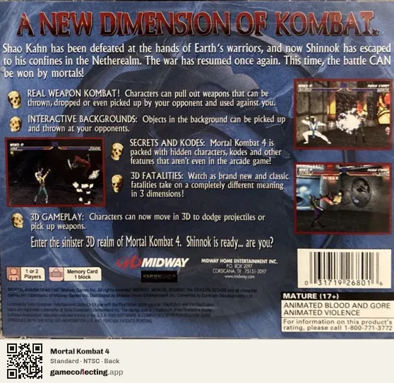 Mortal Kombat 4 PlayStation, NTSC box back