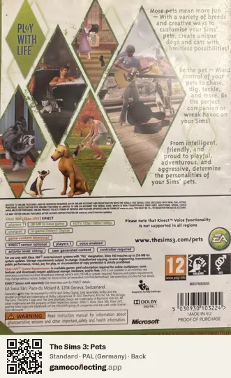 The Sims 3: Pets Xbox 360, Germany box back