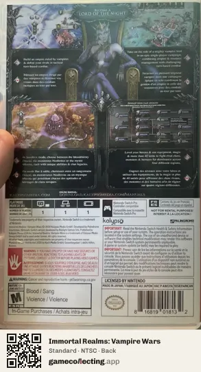 Immortal Realms: Vampire Wars Nintendo Switch, NTSC box back