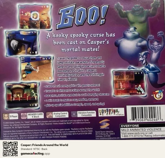 Casper: Friends Around the World PlayStation, NTSC box back