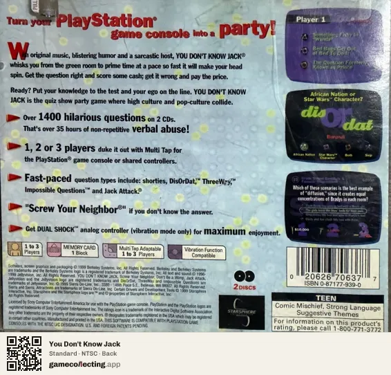 You Don't Know Jack PlayStation, NTSC box back