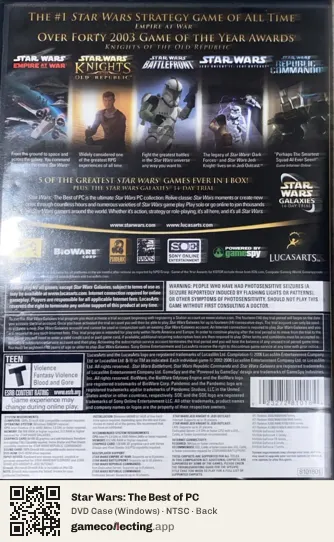 Star Wars: The Best of PC Computer, NTSC box back