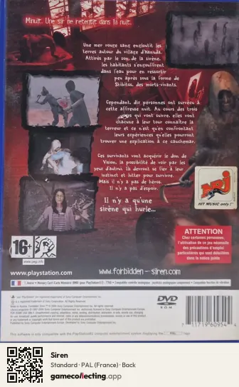 Siren PlayStation 2, France box back