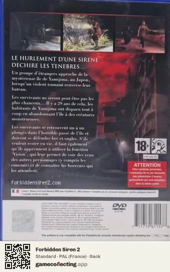 Forbidden Siren 2 PlayStation 2, France box back