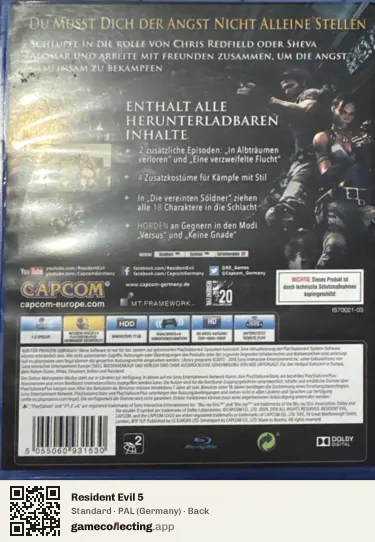 Resident Evil 5 PlayStation 4, Germany box back