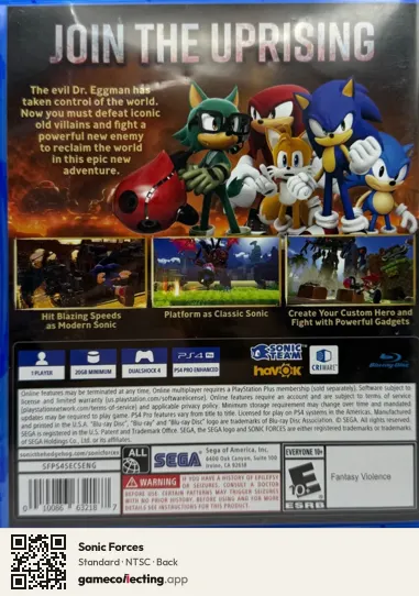Sonic Forces PlayStation 4, NTSC box back