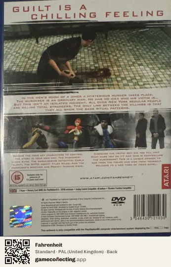 Fahrenheit PlayStation 2, United Kingdom box back
