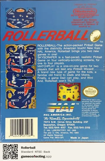 Rollerball Nintendo Entertainment System, NTSC box back
