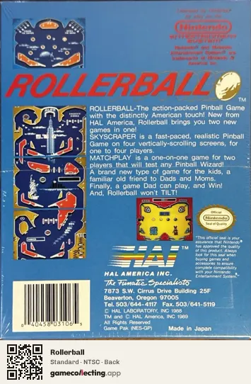 Rollerball Nintendo Entertainment System, NTSC box back