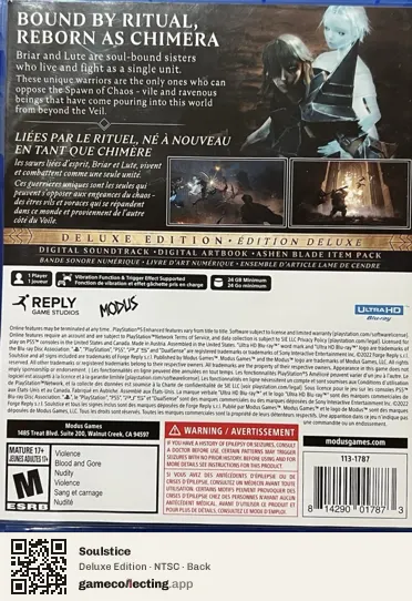 Soulstice PlayStation 5, NTSC box back