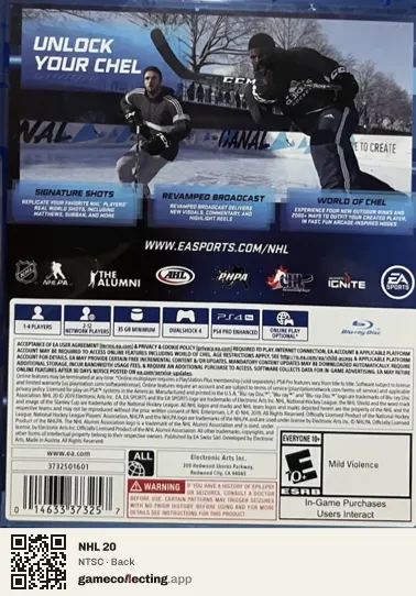 NHL 20 PlayStation 4, NTSC box back
