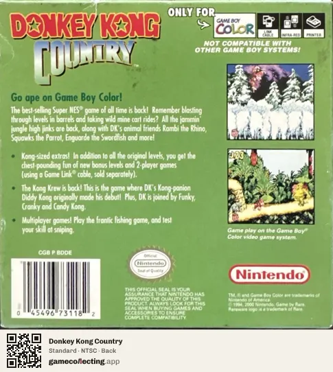 Donkey Kong Country Game Boy Color, NTSC box back