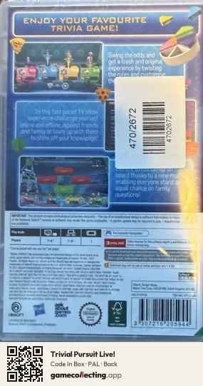 Trivial Pursuit Live! Nintendo Switch, PAL box back