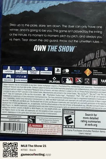 MLB The Show 21 PlayStation 4, NTSC box back