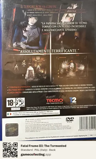 Fatal Frame III: The Tormented PlayStation 2, Italy box back