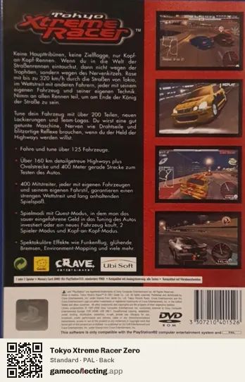 Tokyo Xtreme Racer Zero PlayStation 2, PAL box back