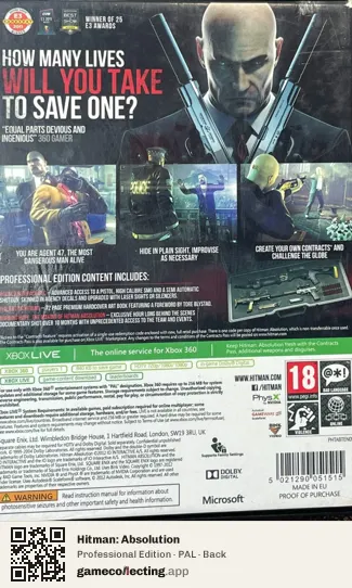 Hitman: Absolution Xbox 360, PAL box back