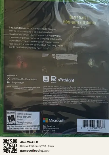 Alan Wake II Xbox Series X, NTSC box back