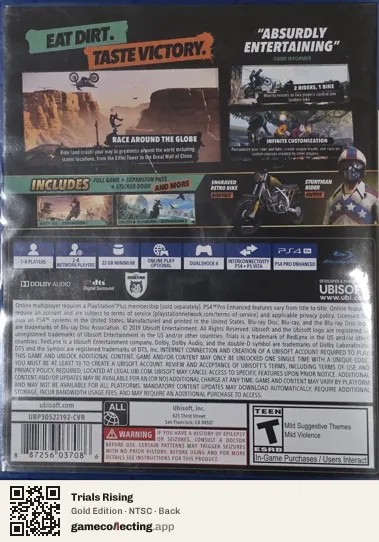 Trials Rising PlayStation 4, NTSC box back