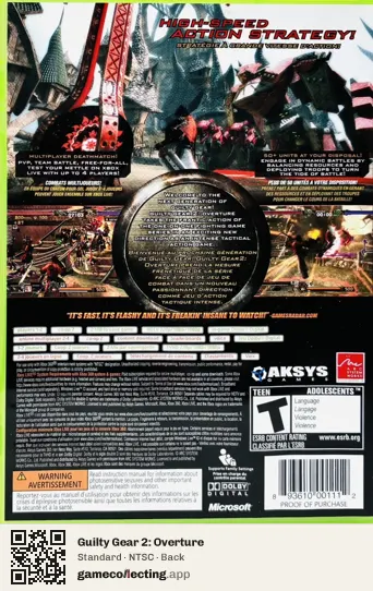 Guilty Gear 2: Overture Xbox 360, NTSC box back