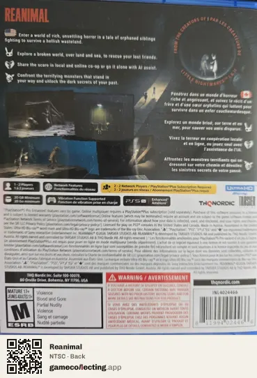 Reanimal PlayStation 5, NTSC box back