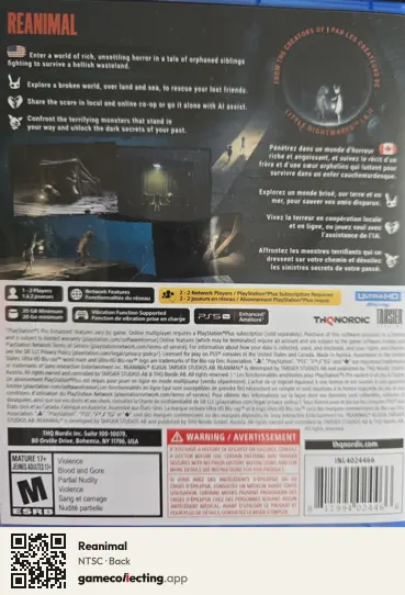 Reanimal PlayStation 5, NTSC box back