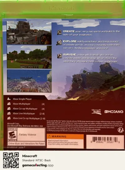 Minecraft Xbox One, NTSC box back