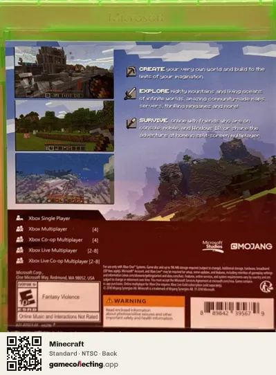 Minecraft Xbox One, NTSC box back