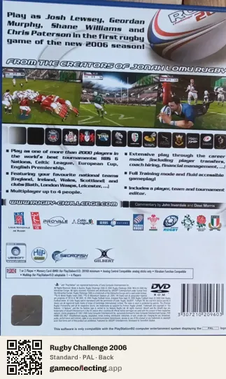 Rugby Challenge 2006 PlayStation 2, PAL box back