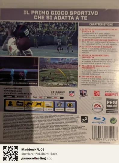 Madden NFL 09 PlayStation 3, Italy box back