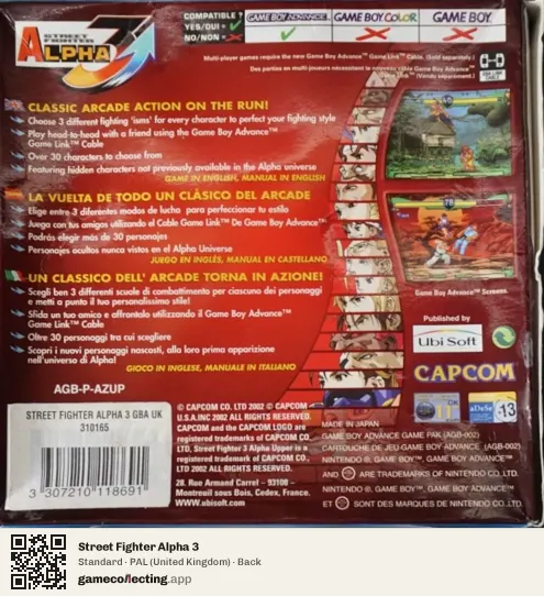 Street Fighter Alpha 3 Game Boy Advance, United Kingdom box back
