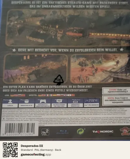 Desperados III PlayStation 4, Germany box back