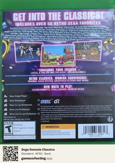 Sega Genesis Classics Xbox One, NTSC box back
